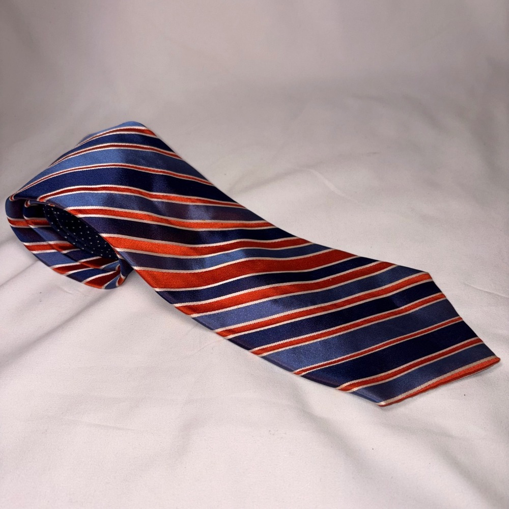 Tommy Hilfiger 100% Silk Blue Red White Striped Necktie Classic Men's Tie